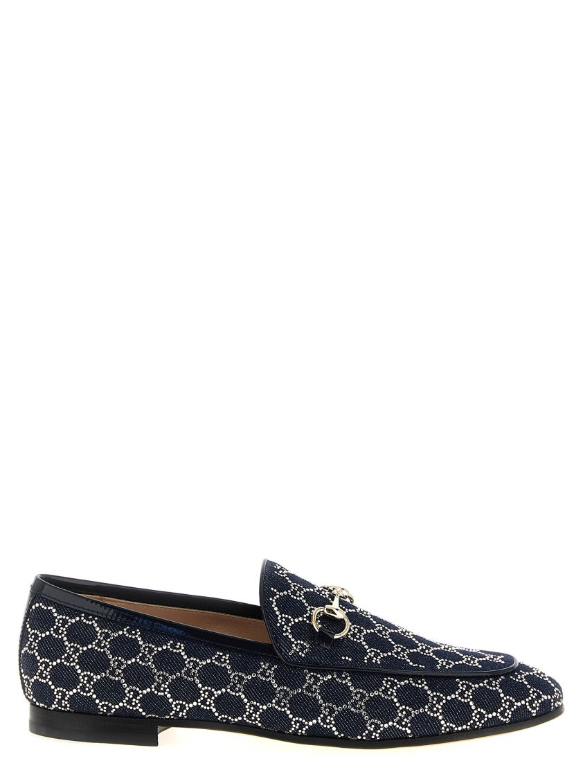 Gucci Cotton Denim Loafers With Gg Crystals