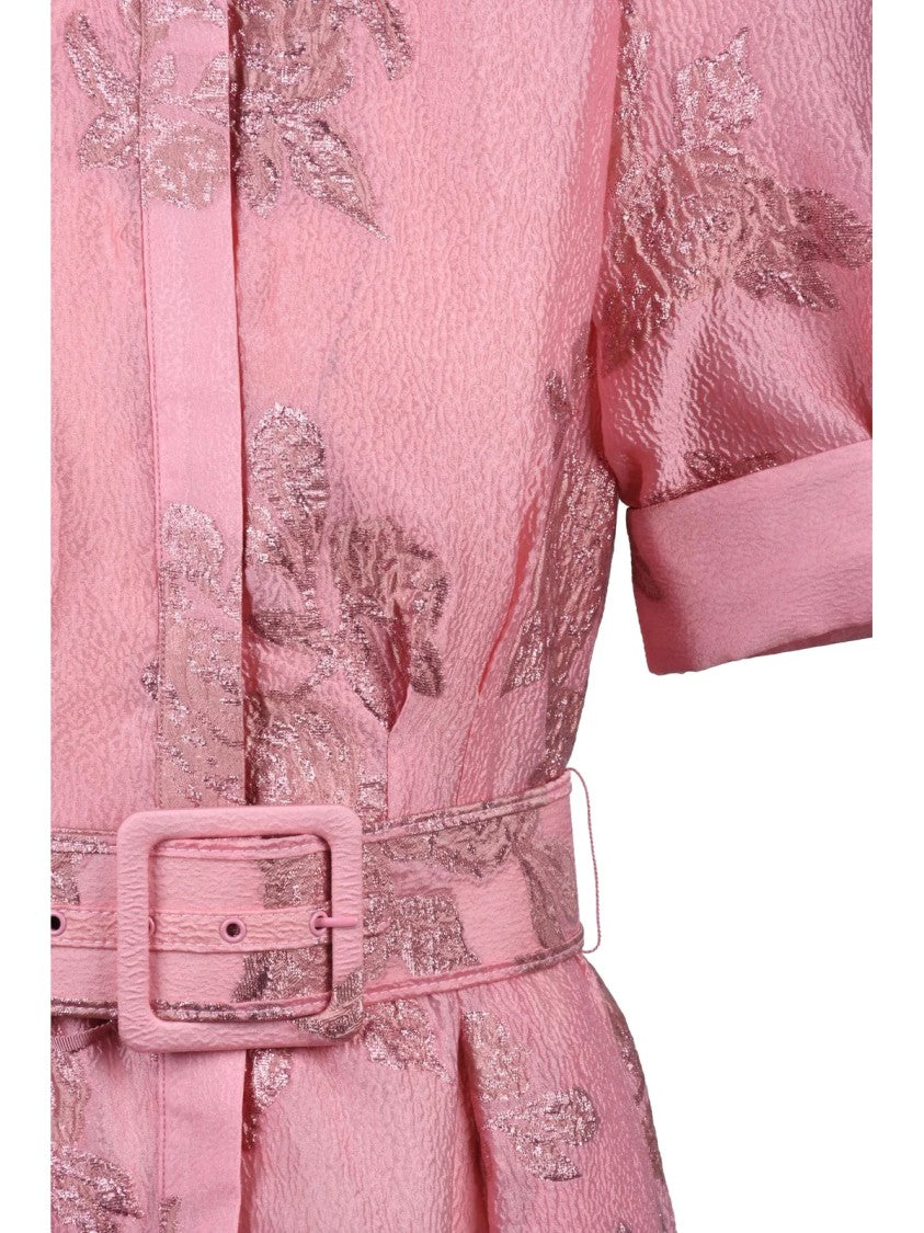 Rebecca Vallance Shirt Dress With Textured Floral Jacquard And Puff Sleeves