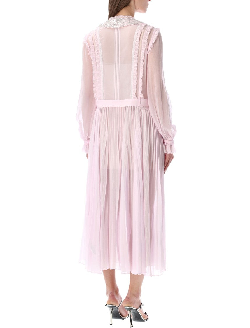 Self-Portrait Pleated Georgette Shimmer Collar Midi Dress