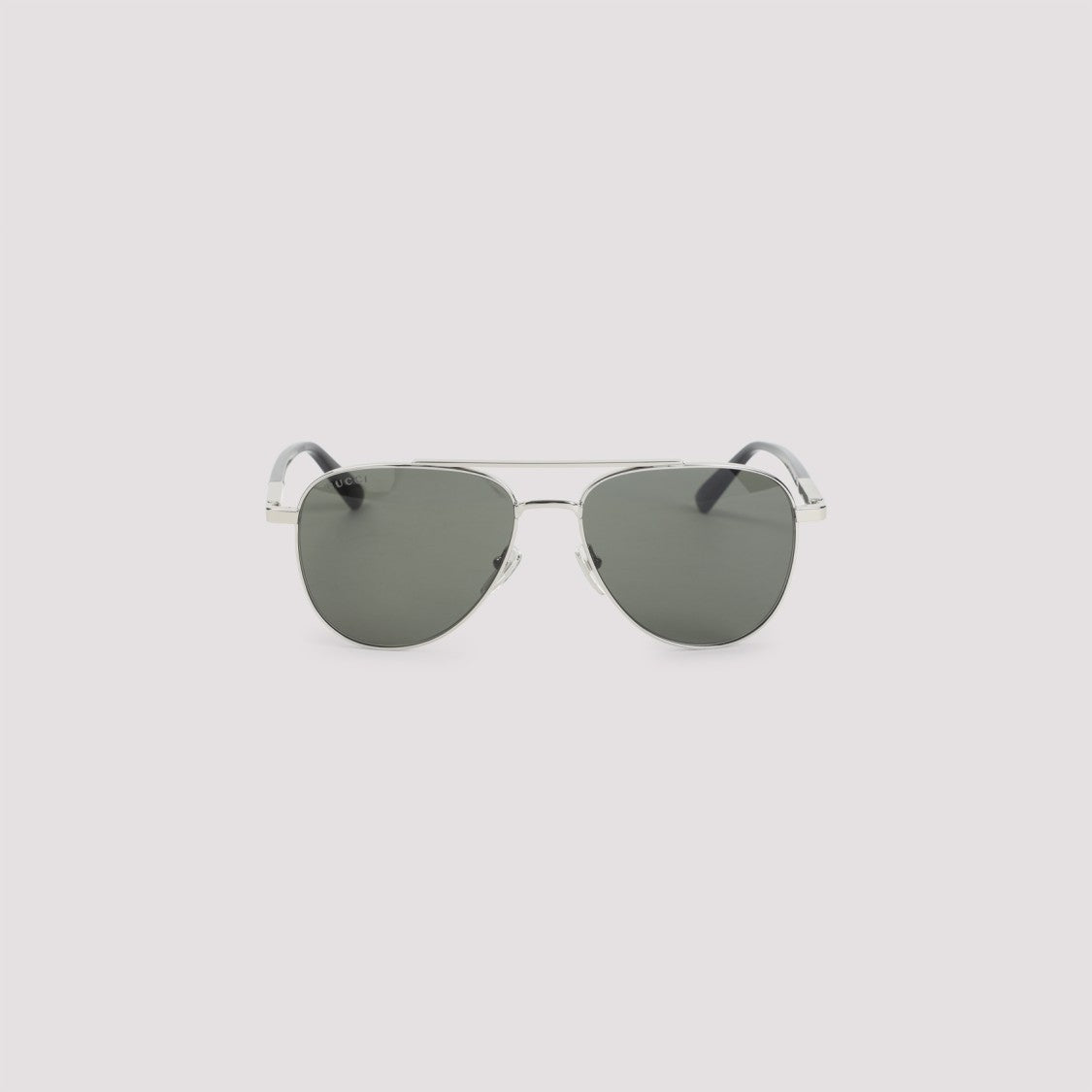 Gucci Aviator Sunglasses With Metallic Silver Frame And Adjustable Nose Pads