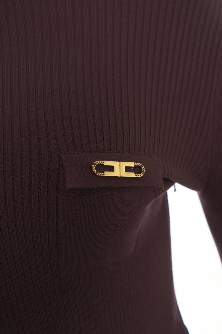 Elisabetta Franchi Ribbed High-Neck Midi Dress