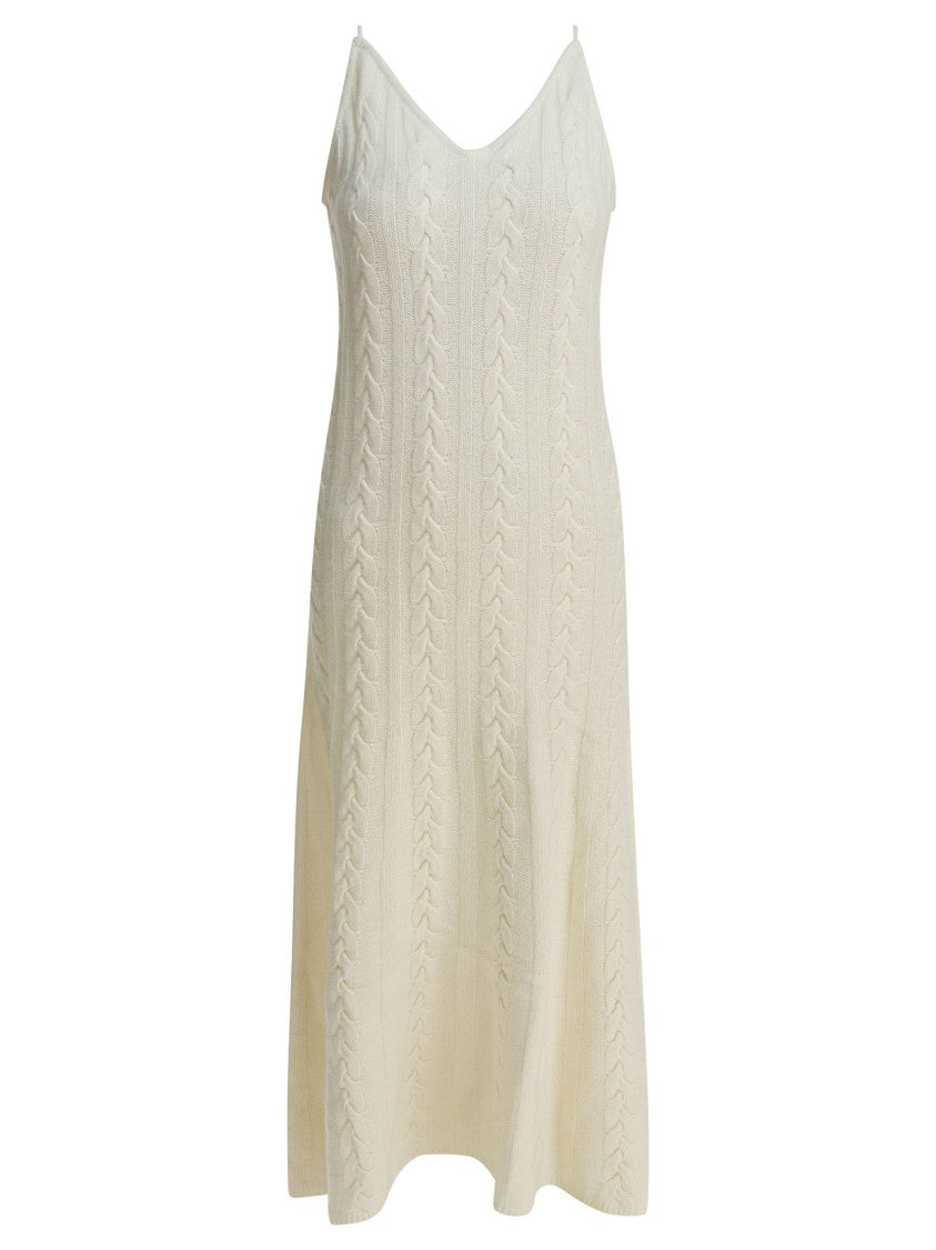 Thelaurent V-Neck Midi Dress With Cable Knit Pattern