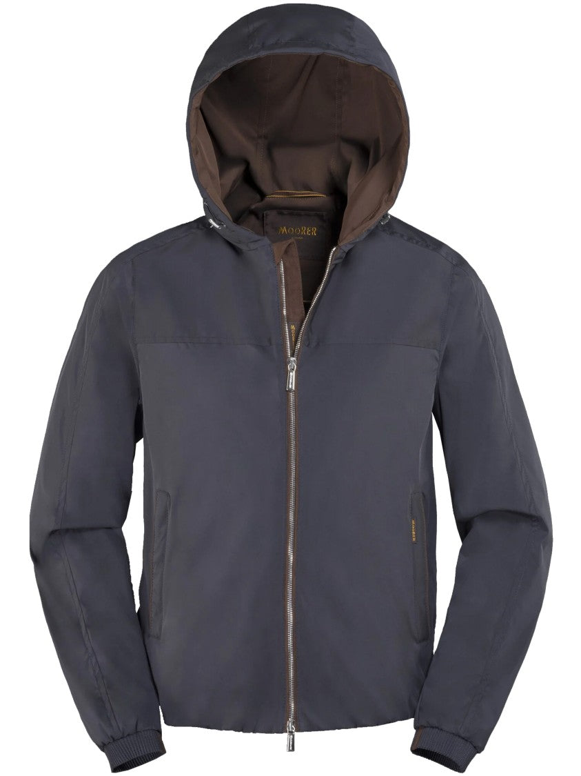 Moorer Black Smooth Casual Jacket With Functional Hood