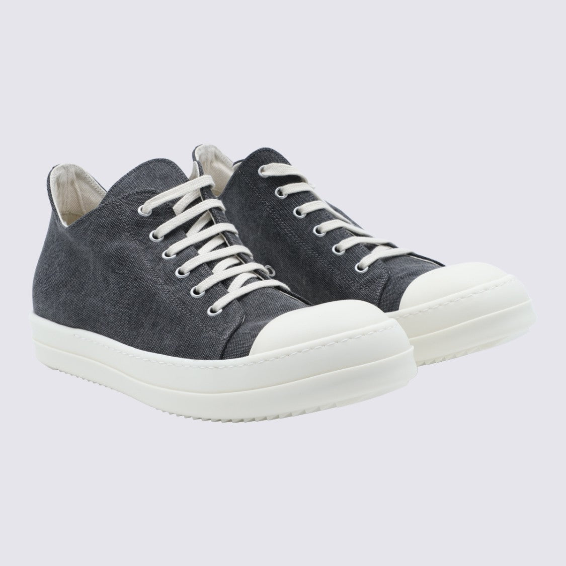 Drkshdw By Rick Owens Textured Grey Leather Sneakers With Round Toe And Elevated Sole
