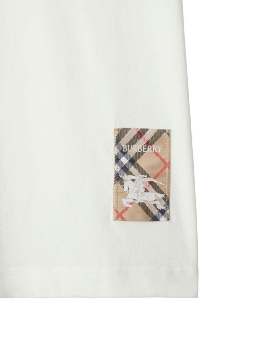 Burberry White Cotton Check Label T-Shirt