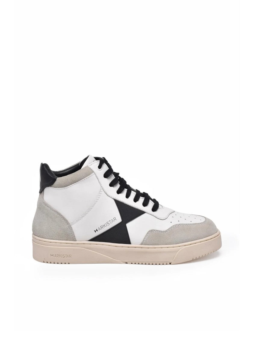 Arkistar White/Black Panel Leather Low-Top Sneakers