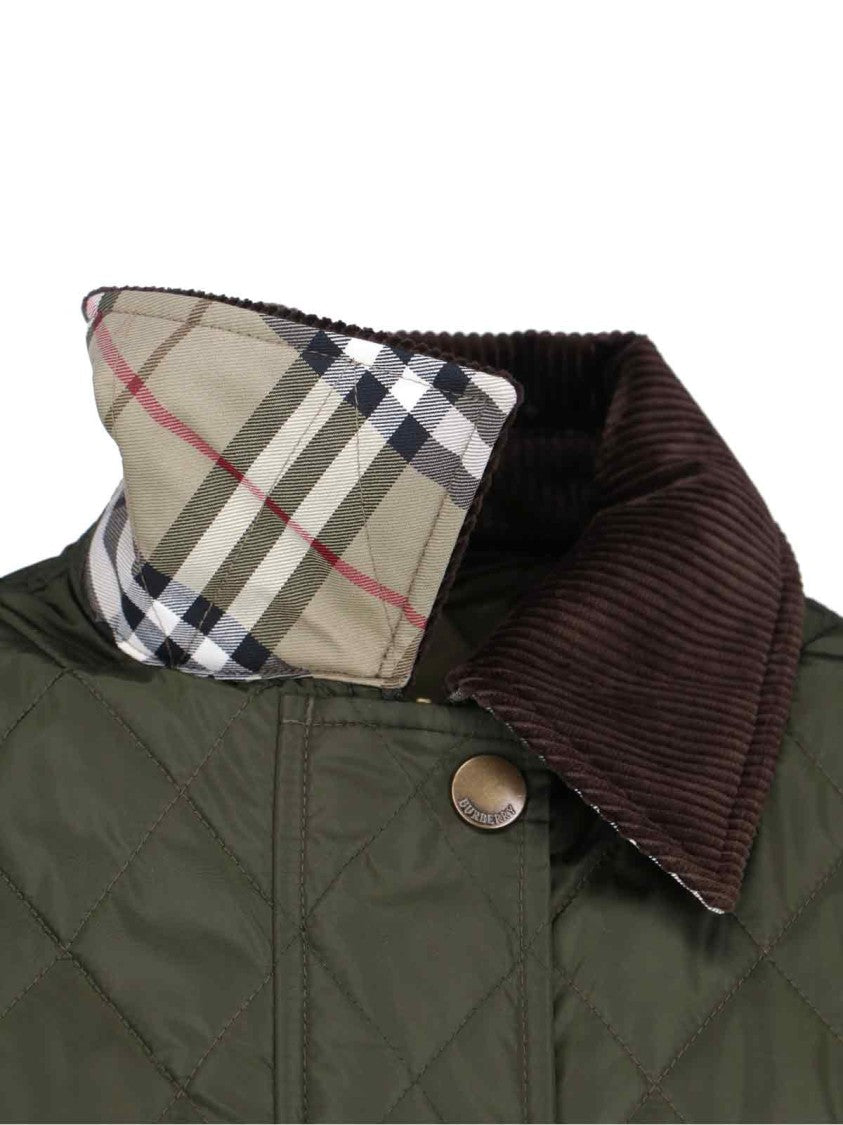 Burberry Quilted Green Jacket With Contrast Velvet Collar