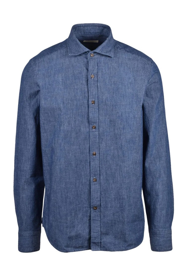 Ghirardelli Blue Cotton Men's Cotton Shirt
