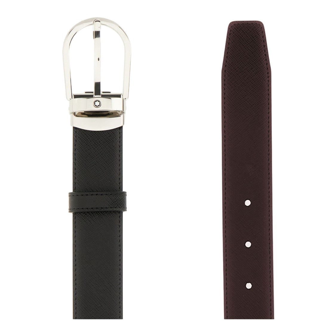 Montblanc Reversible Leather Belt With Polished Silver-Tone Buckle