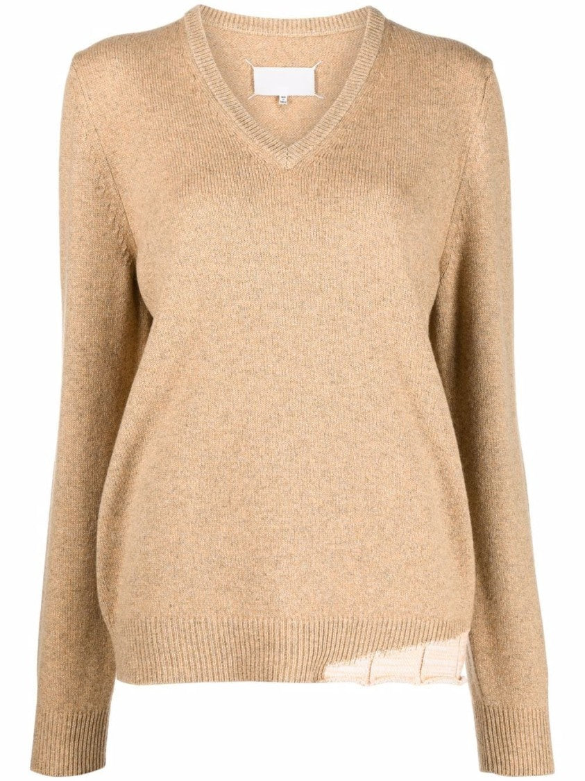 Maison Margiela Relaxed Fit V-Neck Mohair-Cashmere Blend Sweater