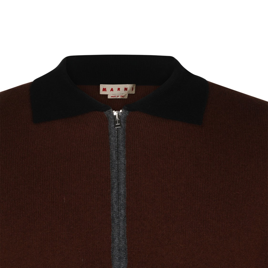 Marni Multi Brown Cashmere Polo Shirt With Half-Zip Closure
