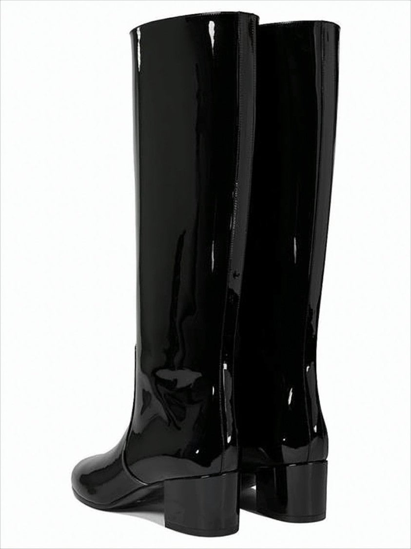 Celine Knee-High Glossy Calf Leather Boots With Block Heel