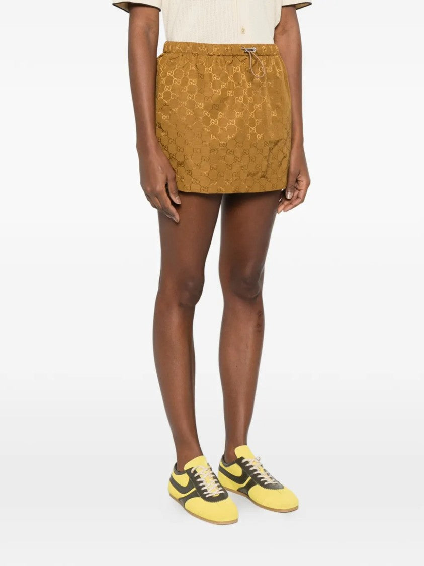 Gucci Brown Slub Gg Embossed Nylon Skirt