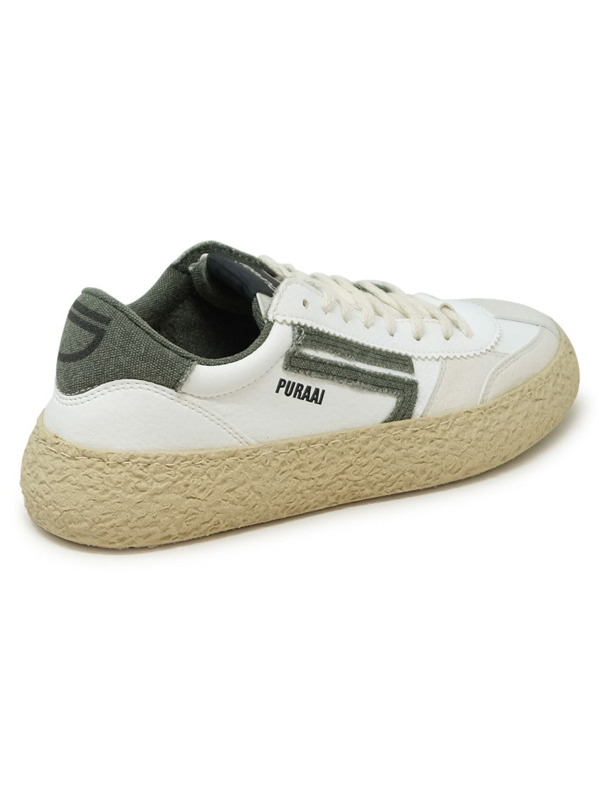 Puraai Classic White And Green Vegan Leather Sneakers