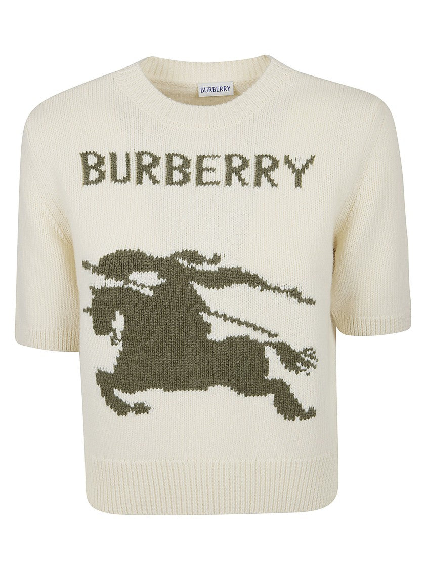 Burberry Wool-Cashmere Equestrian Knight Short-Sleeve Sweater