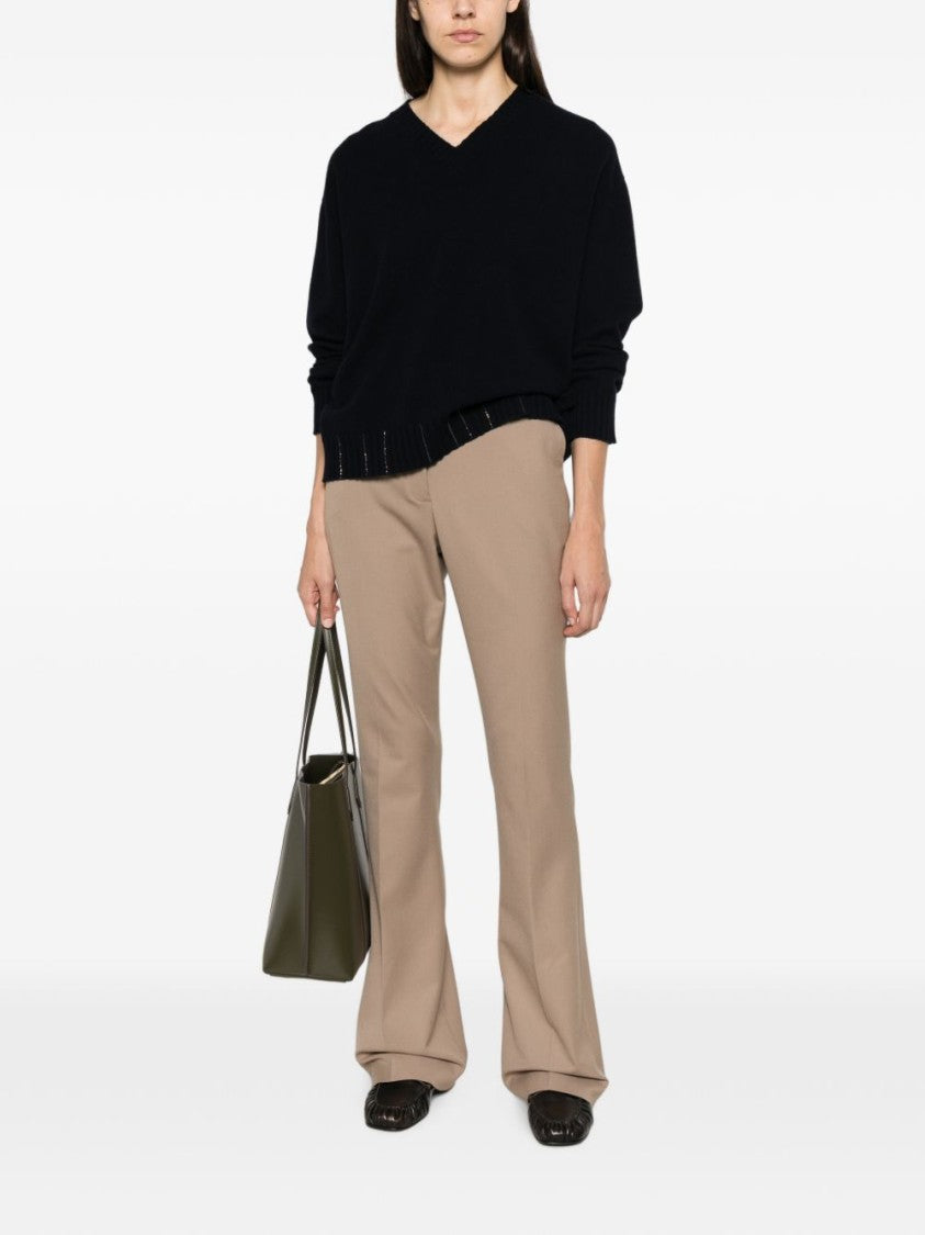 Fabiana Filippi V-Neck Vertical Stitch Knit Sweater