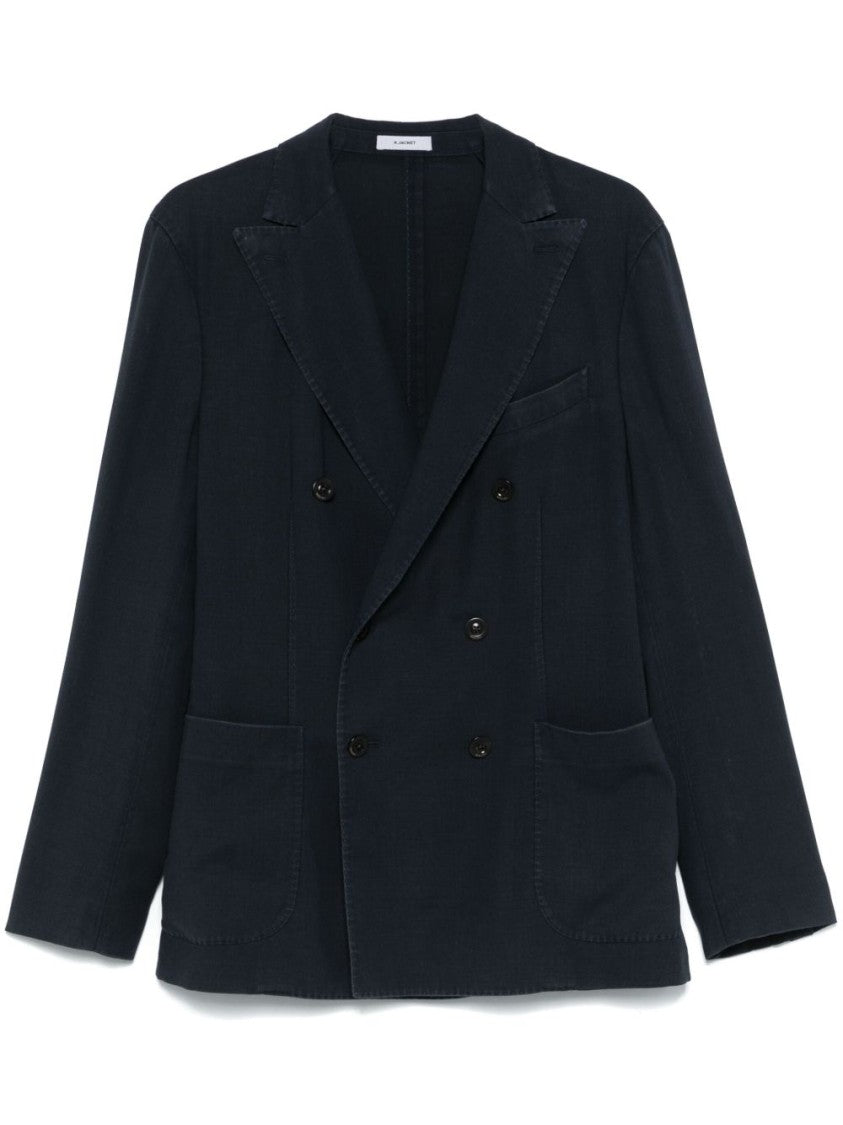 Boglioli Double-Breasted Black Wool Jacket With Notched Lapel