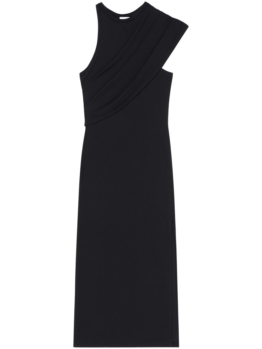 Courrèges Twisted Rib Midi Dress With Asymmetrical Neckline