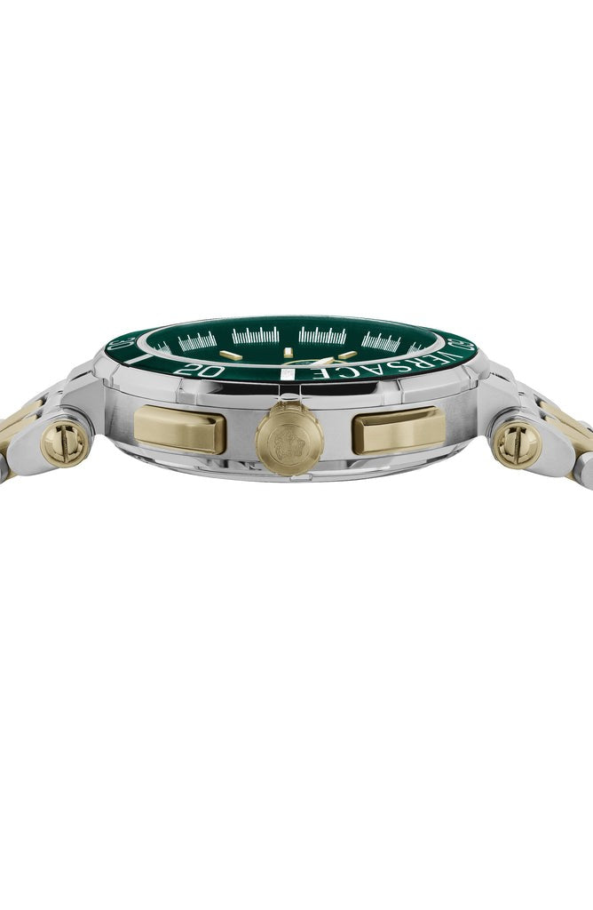 Versace Greca Chrono 45Mm Men's Green Dial Two-Tone Quartz Chronograph Watch