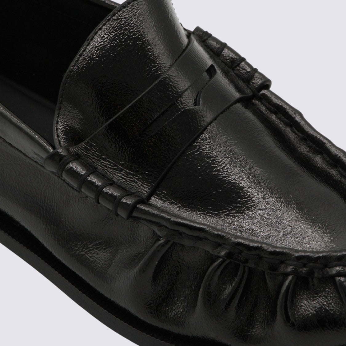 Rag & Bone Moccasin-Inspired Black Leather Flats With Penny Loafer Strap