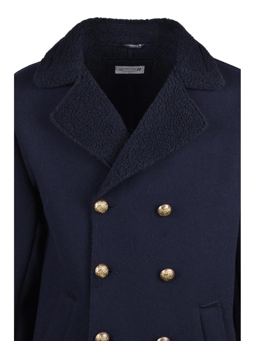 Daniele Alessandrini Blue Wool-Blend Double-Breasted Coat