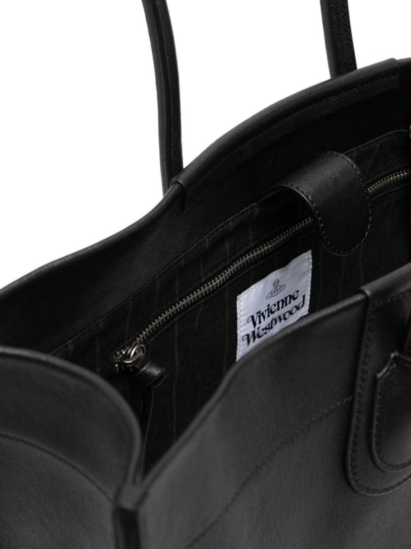 Vivienne Westwood Black Leather Orb Plaque Top Bag