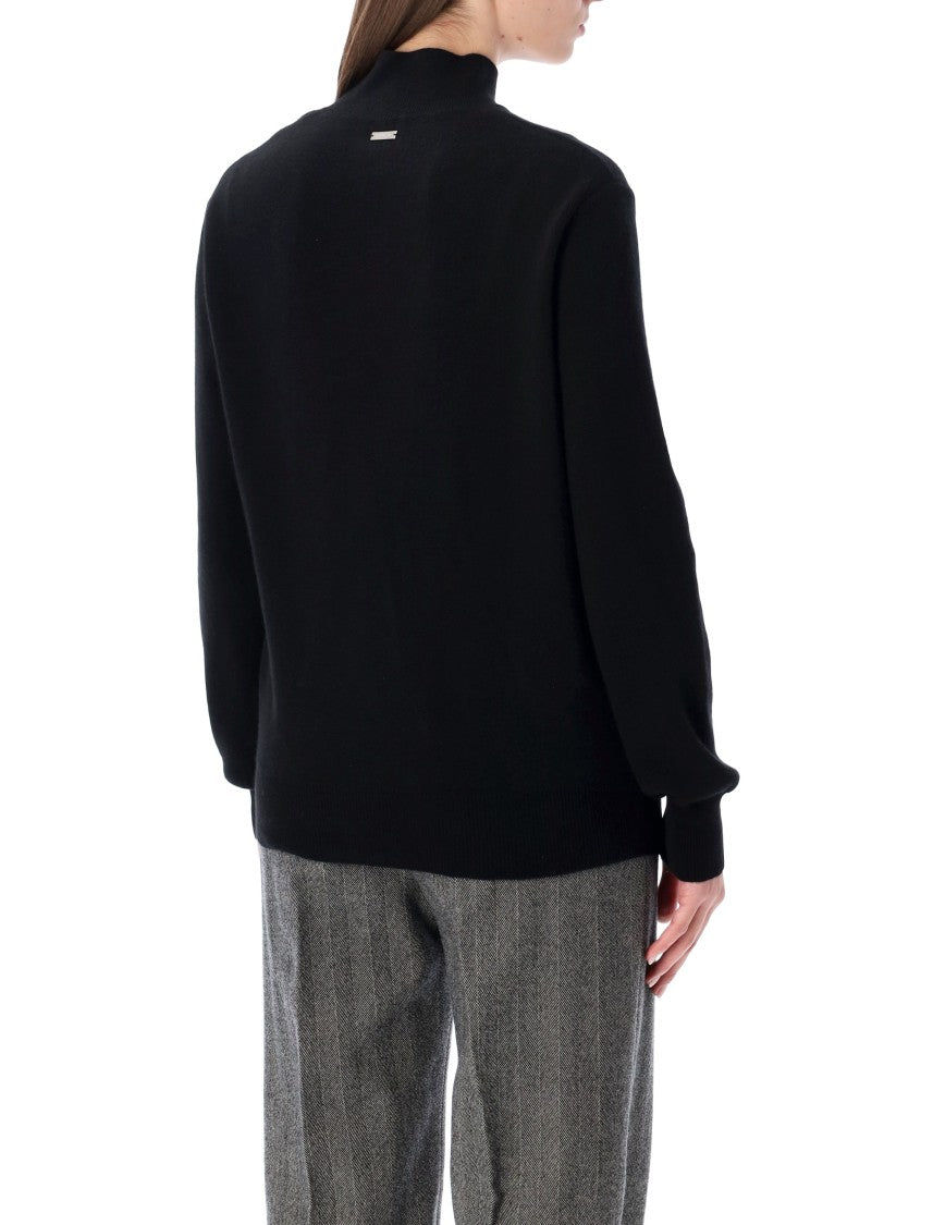 Ferragamo Black Cashmere-Blend Sweater With Floral Appliqués