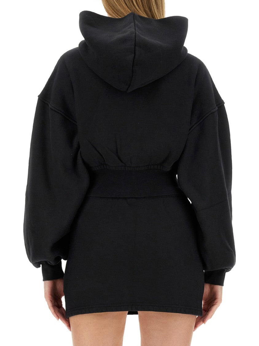 T By Alexander Wang Cropped Black Hoodie With Oversized Sleeves