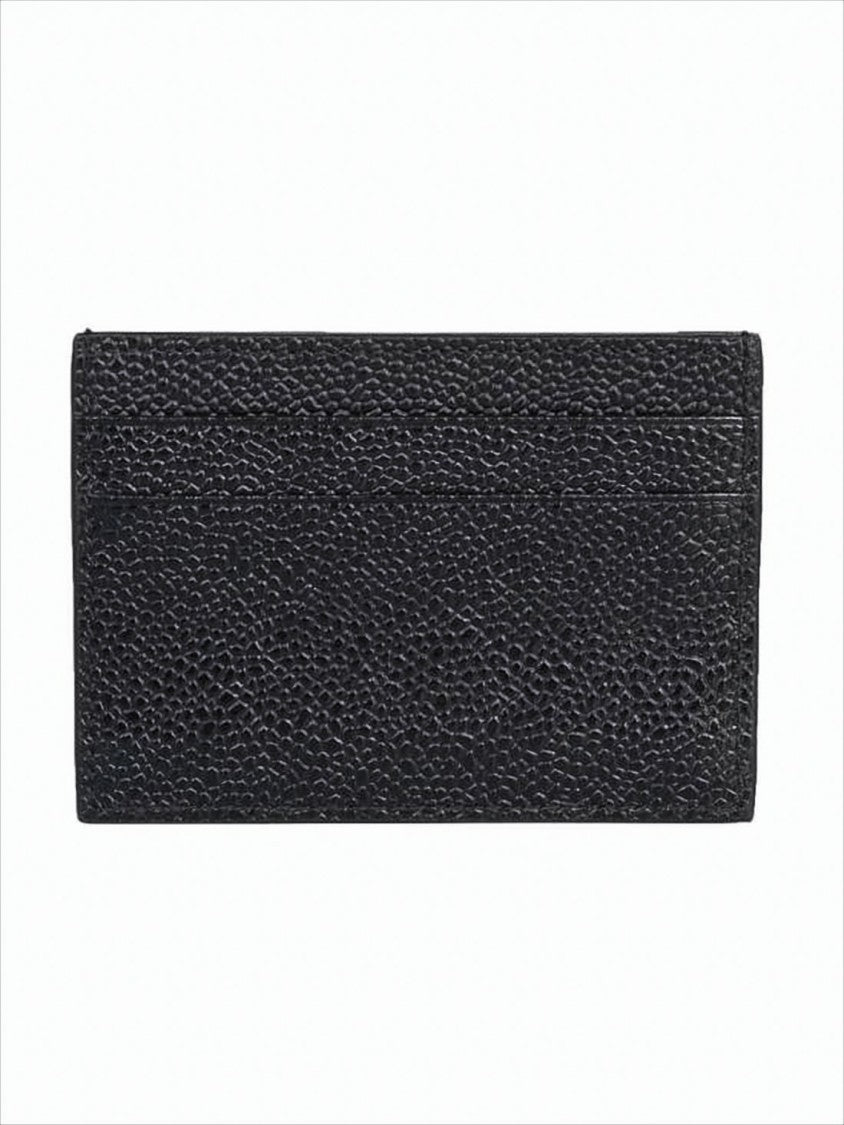 Thom Browne Textured Cowhide Leather Card Wallet With Striped Accent