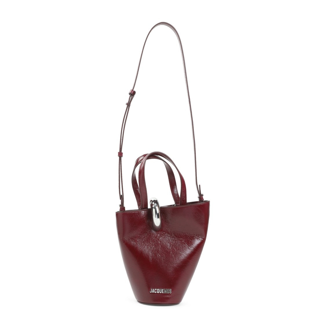 Jacquemus Trapezoidal Red Leather Handbag With Silver Detailing