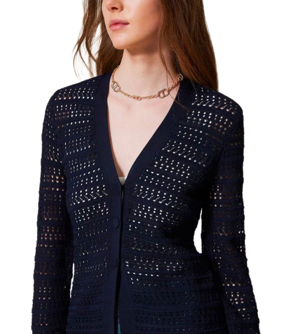 Twin-Set Blue Perforated Cardigan
