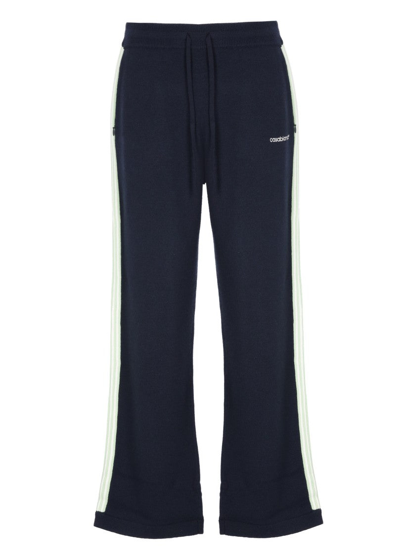 Casablanca Casablanca Blue Merino Wool Pants With Embroidered Logo And Zip Pockets