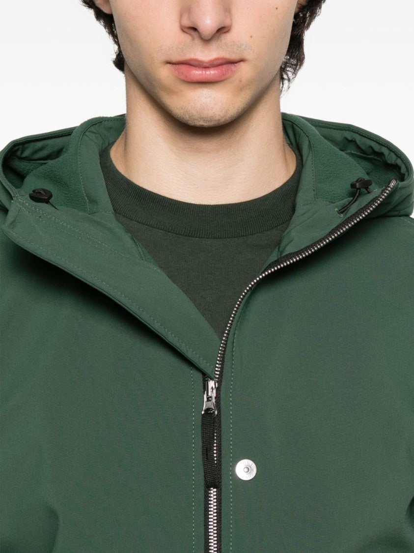 Stone Island Technical Green Hooded Jacket With Logo Badge