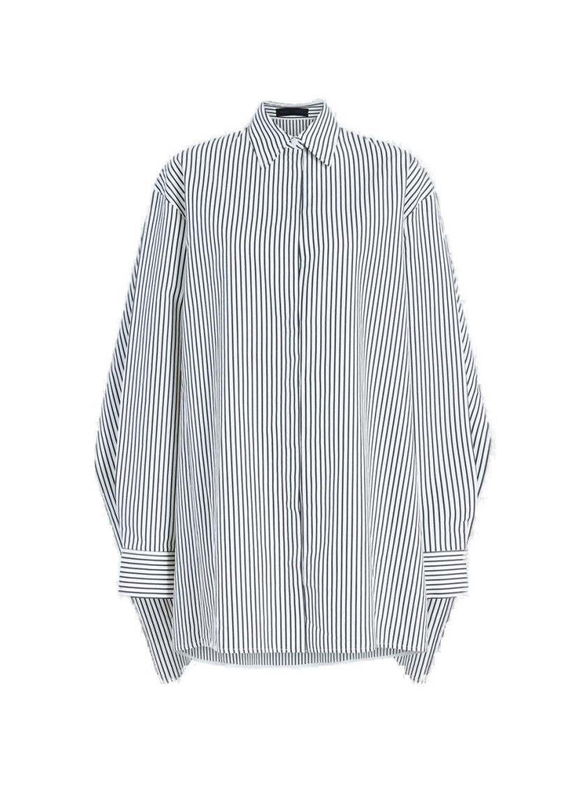 Proenza Schouler Isla Dress In Stripe Cotton Silk Poplin Navy