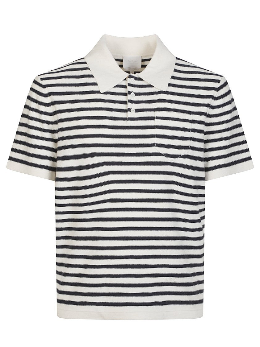 A.P.C. Stripe Cotton-Cashmere Short Sleeve Polo Sweater