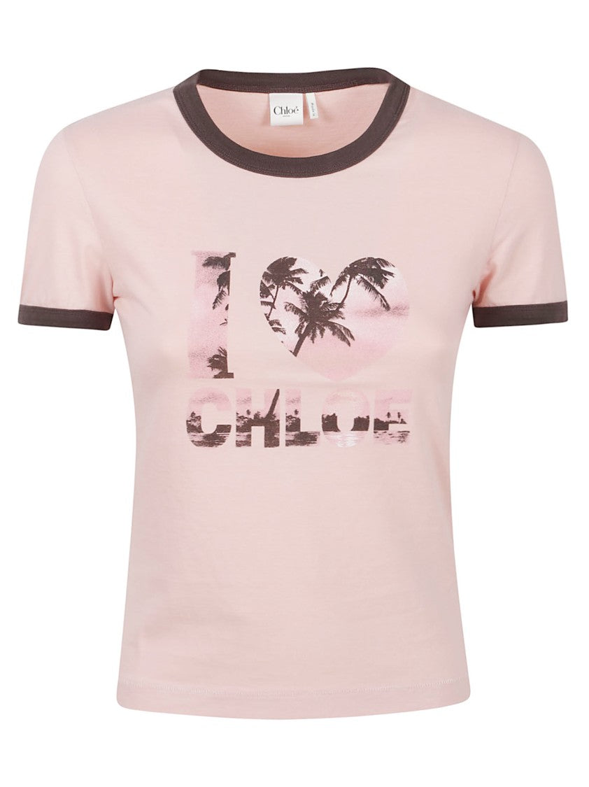Chloé White Cotton Graphic Contrast T-Shirt