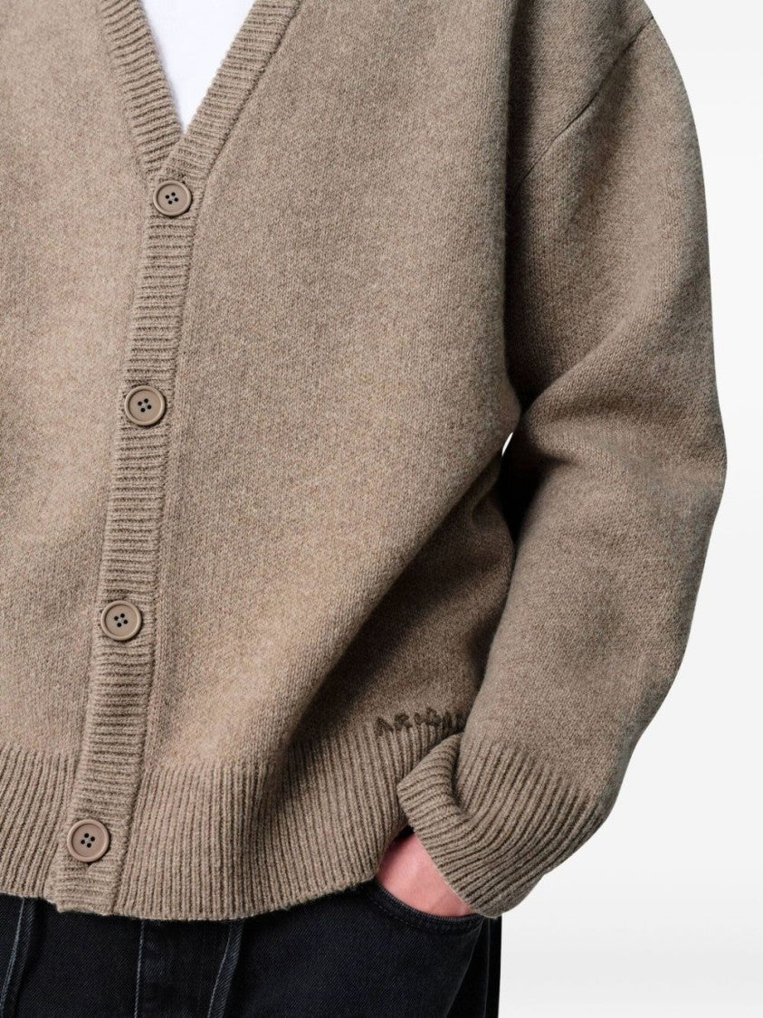 Axel Arigato Relaxed Fit V-Neck Wool Cardigan With Embroidered Logo