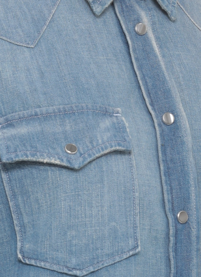 Dondup Blue Denim Button Pockets Shirt