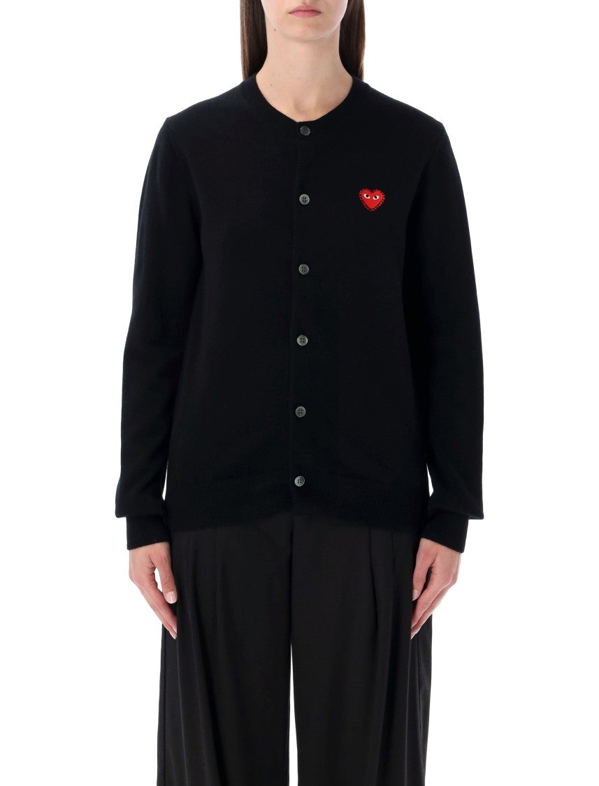 Comme Des Garçons Play Wool Cardigan With Red Crystal Heart