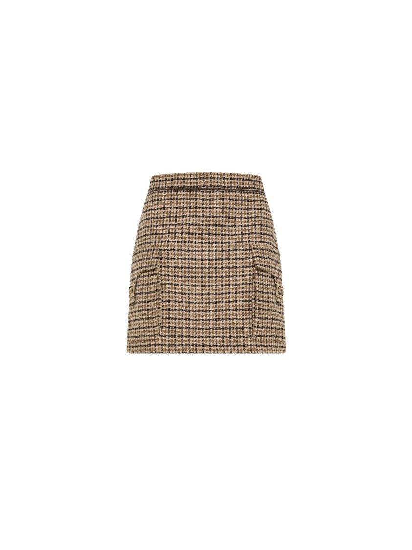 Seventy Venezia Plaid Faux Leather Trim Wool-Blend Mini Skirt