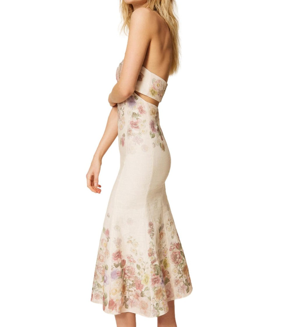 Twin-Set Long Cut-Out Dress With Floral Detailing
