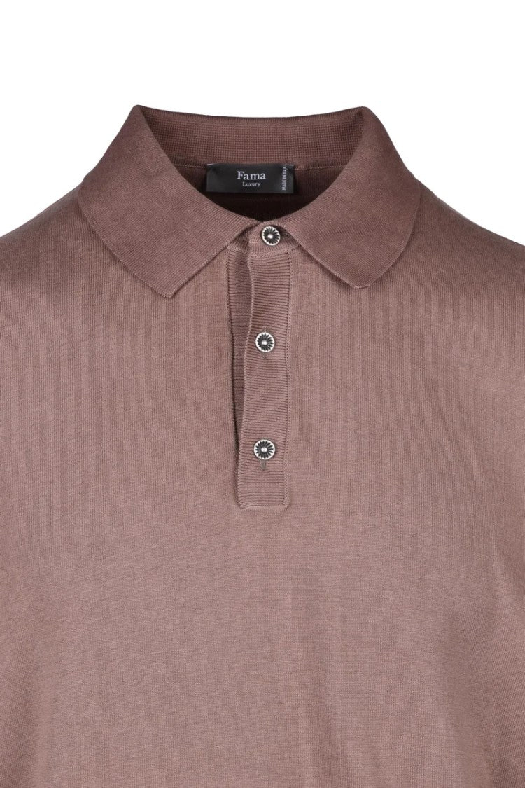 Fama Brown Cotton Knit Polo