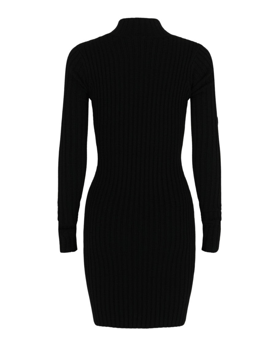 Balenciaga Flat Knit Stretch Wool Mini Dress With Mock-Neck And Ribbed Detailing
