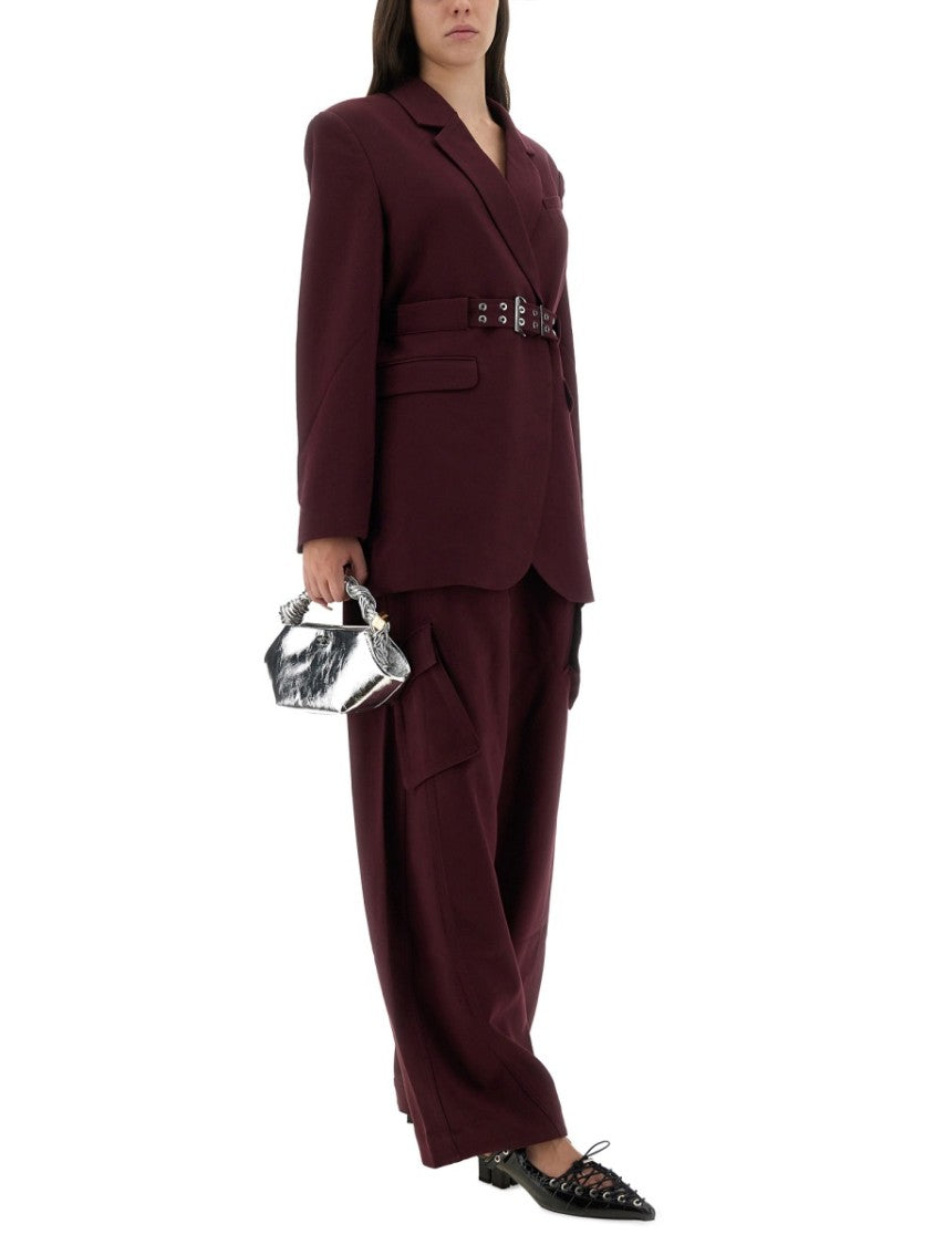 Ganni Wide-Leg Twill Pants With Flap Pockets And Elastic Waistband