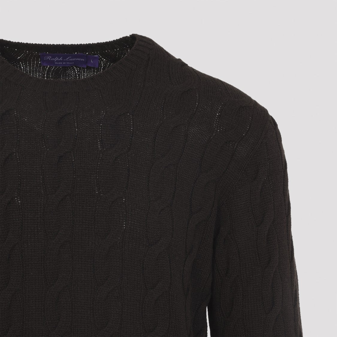 Ralph Lauren X Purple Label Cable Knit Cashmere Pullover With Crew Neck And Ribbed Edges