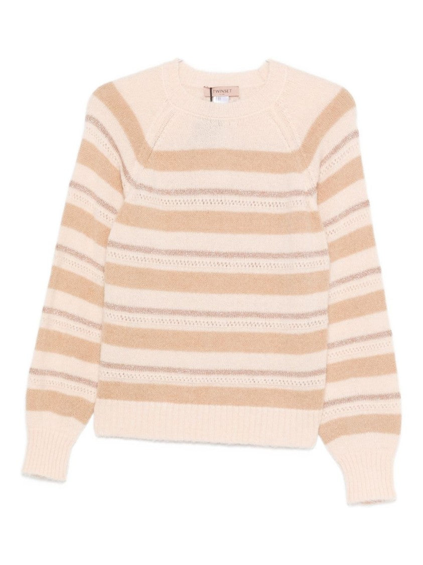 Twin-Set Beige And Cream Striped Knit Sweater