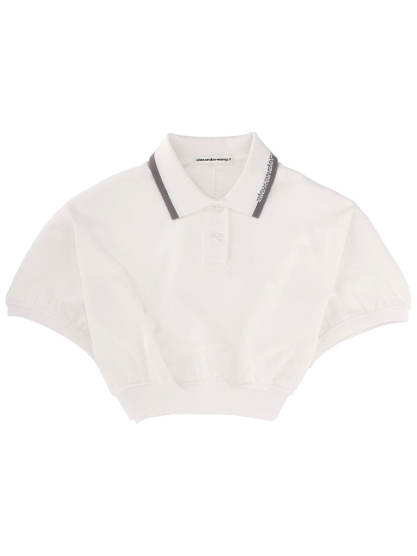 T By Alexander Wang White Cropped Trim Polo Shirt