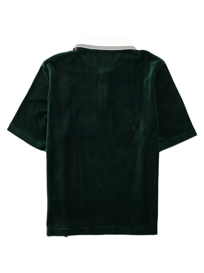 Casablanca Green Velvety Striped Cotton-Blend Polo Shirt