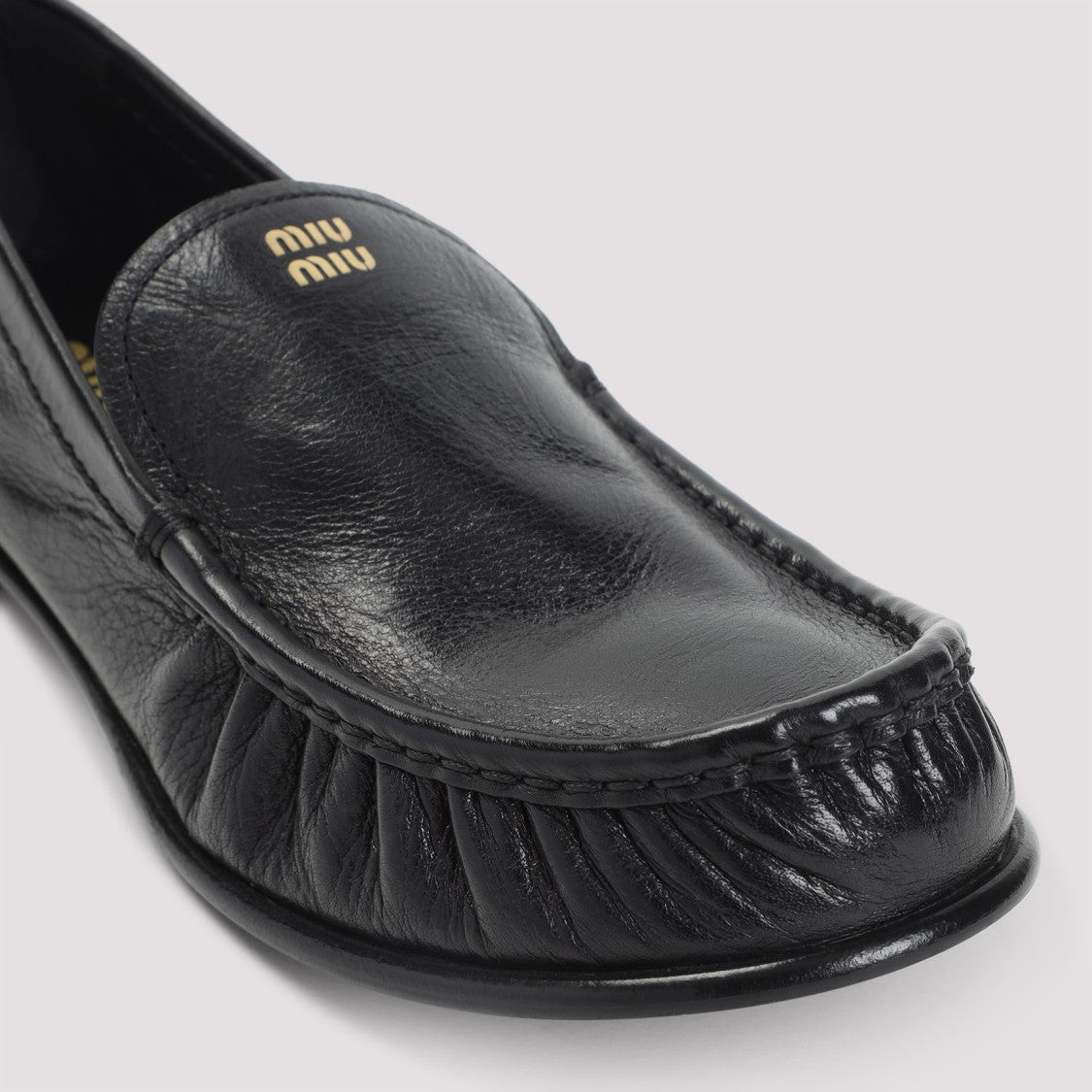 Miu Miu Black Buffalo Leather Loafers
