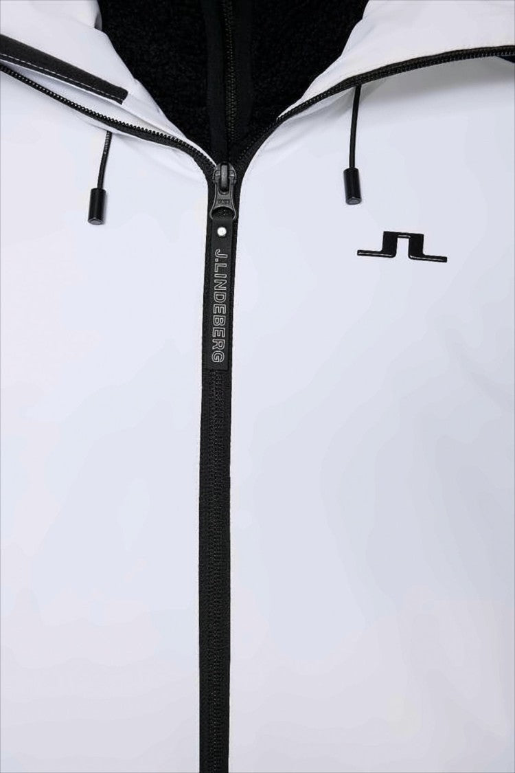 J Lindeberg Sleek White Jacket With Contrasting Black Panels And Adjustable Hood